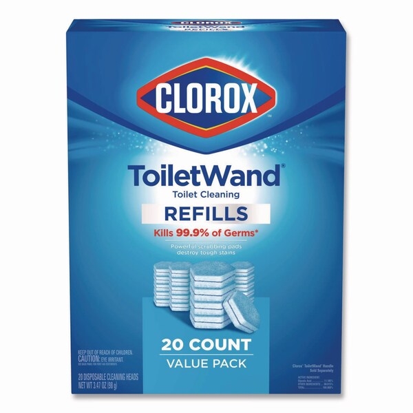 Clorox Disinfecting ToiletWand Refill Heads, Toilet Cleaning Scrubbing Pads, Blue/White, 20PK - 31049