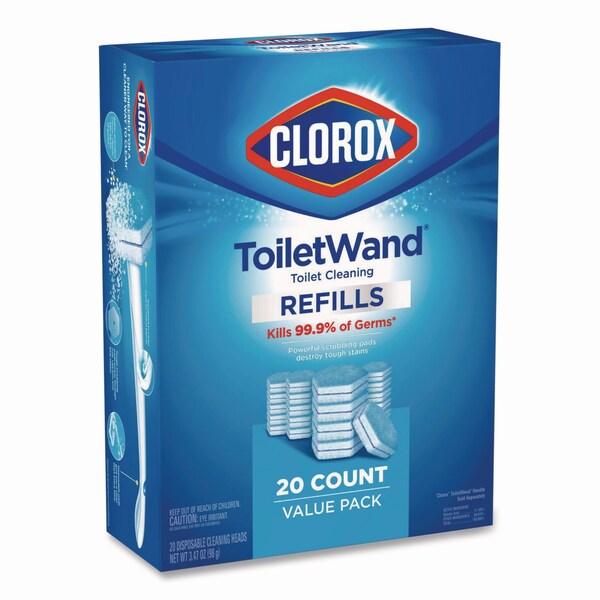 Clorox Disinfecting ToiletWand Refill Heads, Toilet Cleaning Scrubbing Pads, Blue/White, 20PK - 31049