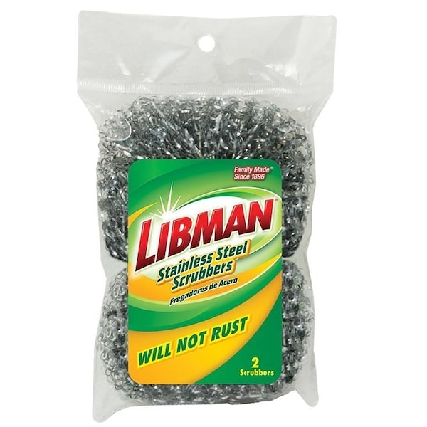 The Libman Co Libman Scrubber, Stainless Steel Abrasive, 6-1/2 in L, 3.88 in W, Silver - 63