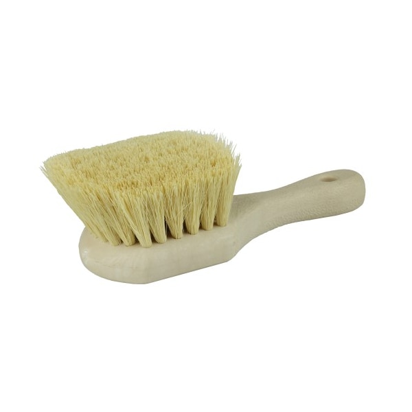 Weiler 8" Utility Scrub Brush, White Tampico Fill, Short Handle, Foam Block - 79100