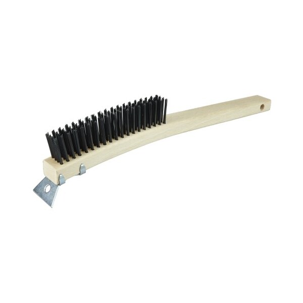 Weiler Wire Scratch Brush w/Scraper, .012 Carbon Steel Fill, 4 x 18 Rows - 44058