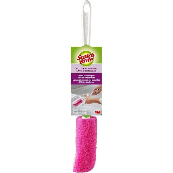 Scotch-Brite Bottle Scrubber, 11.938 in OAL, Comfort Grip Handle, Plastic Handle - 507