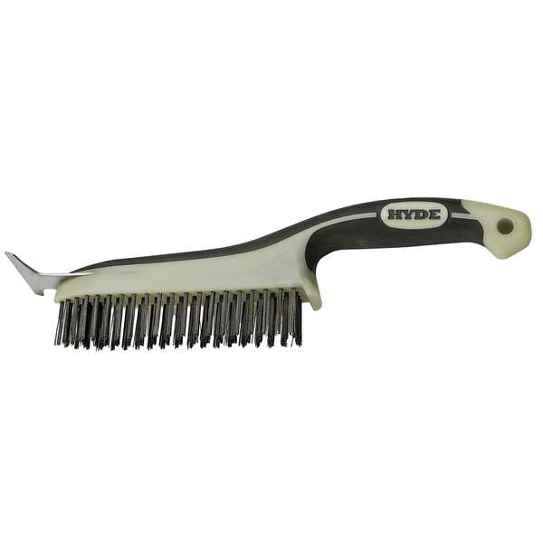 Hyde 1 in W Scratch Brush with Scraper, Stiff, 3 in L Handle, 3 in L Brush, Gray, Plastic - 46834