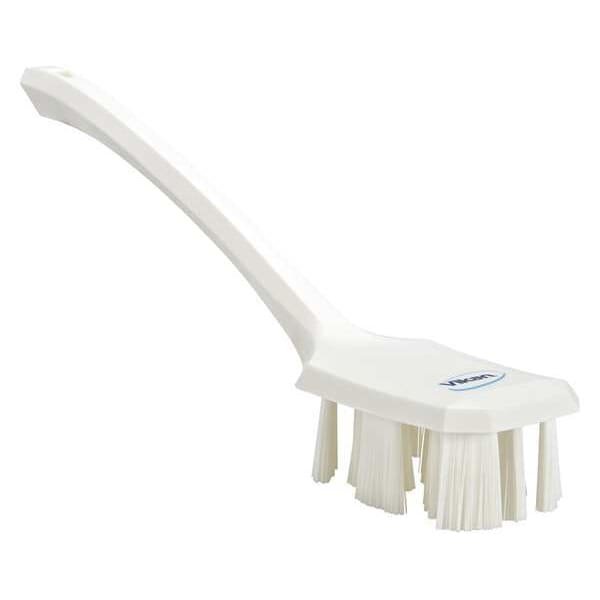 Vikan 2 7/8 in W Scrub Brush, Stiff, 11 1/4 in L Handle, 4 3/4 in L Brush, White, Plastic - 41965