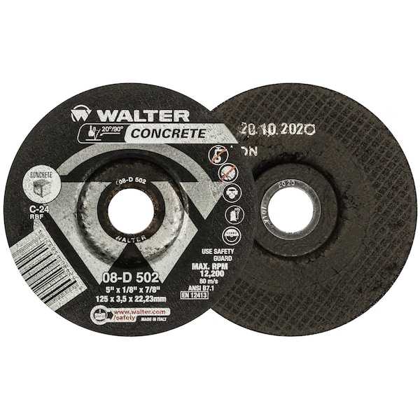 Rueda de rectificado de concreto Walter Surface Technologies de 5 pulgadas x 1/8 pulgadas x 7/8 pulgadas C-24 - 08D502