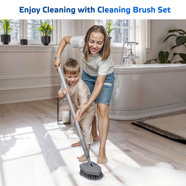 Dsv Standard Tile Tub Scrubber, 3-in-1 Long Handle Brush with No-Scratch Heads, Bathroom, Kitchen Cleaning - 87005