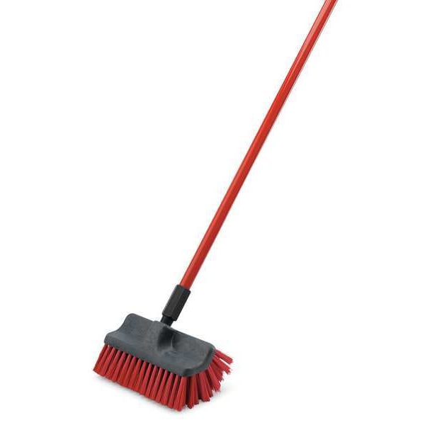 Libman 6 in W Scrub Brush, Medium, 55 in L Handle, 10 in L Brush, Red, Wood, 10 in L Overall - 532