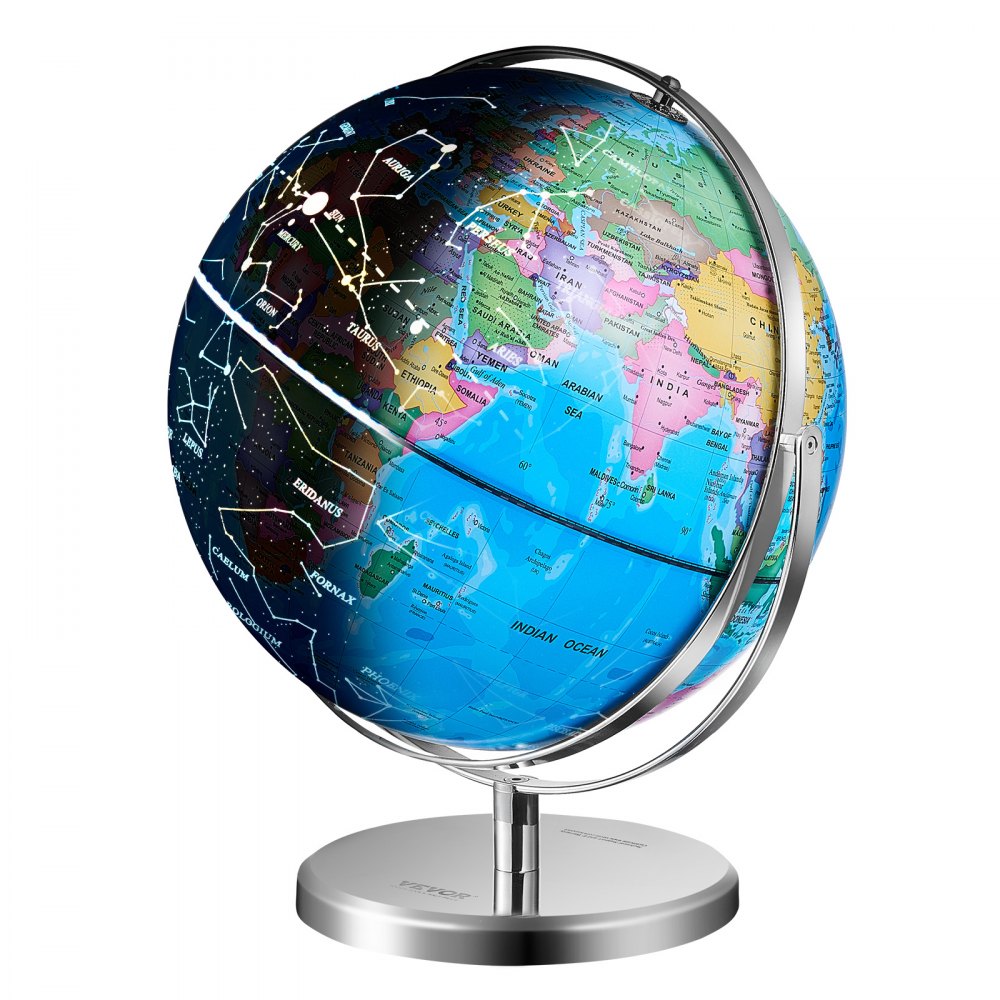 VEVOR Illuminated World Globe with Stand, 9 in/228.6 mm, Educational Earth Globe with Stable Heavy Metal Base and LED Constellation Night Light HD Printed Map, Spinning for Kids Classroom Learning - DQYJJLFGXZ9YG1I1PV9