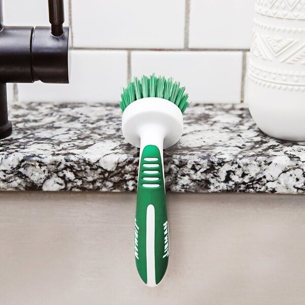 Libman Kitchen Brush, 13/16 in L Trim, 2 in W Brush, PET Bristle, 6-3/4 in L, Green/White - 42