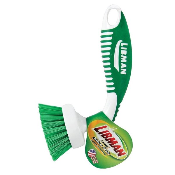 Libman Kitchen Brush, 13/16 in L Trim, 2 in W Brush, PET Bristle, 6-3/4 in L, Green/White - 42