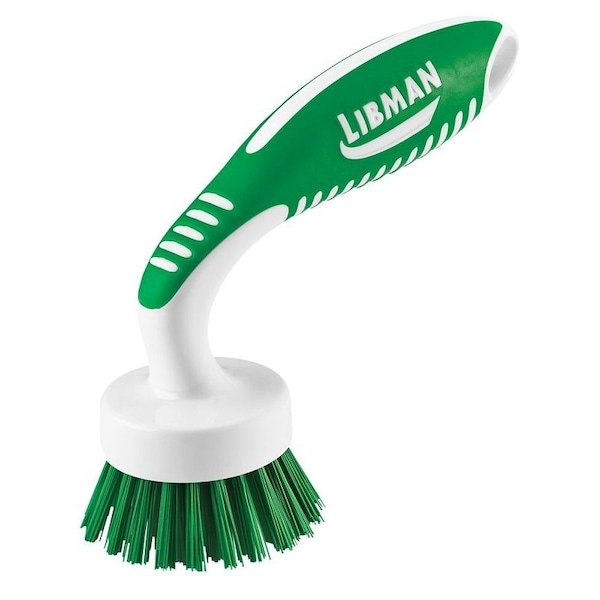 Libman Kitchen Brush, 13/16 in L Trim, 2 in W Brush, PET Bristle, 6-3/4 in L, Green/White - 42