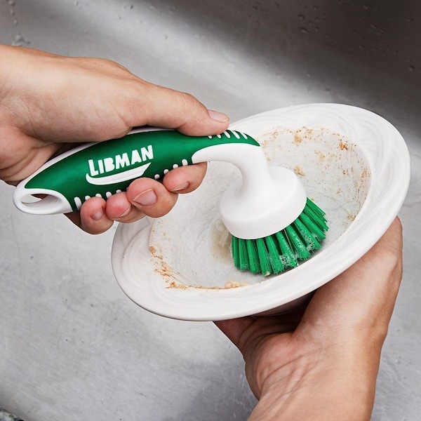 Libman Kitchen Brush, 13/16 in L Trim, 2 in W Brush, PET Bristle, 6-3/4 in L, Green/White - 42