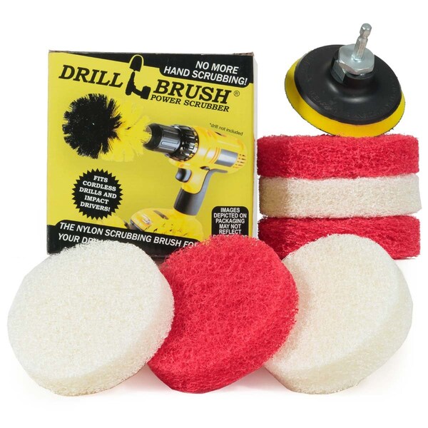 Drillbrush Bathroom - Cleaning Supplies - Drill Brush Power Scrubber Pads - Showe - P4-3WR-3V-QC-DB