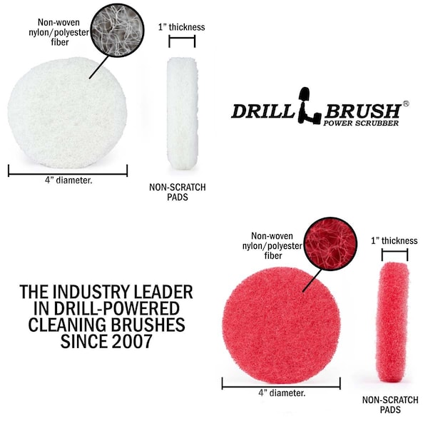Drillbrush Bathroom - Cleaning Supplies - Drill Brush Power Scrubber Pads - Showe - P4-3WR-3V-QC-DB