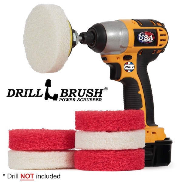 Drillbrush Bathroom - Cleaning Supplies - Drill Brush Power Scrubber Pads - Showe - P4-3WR-3V-QC-DB