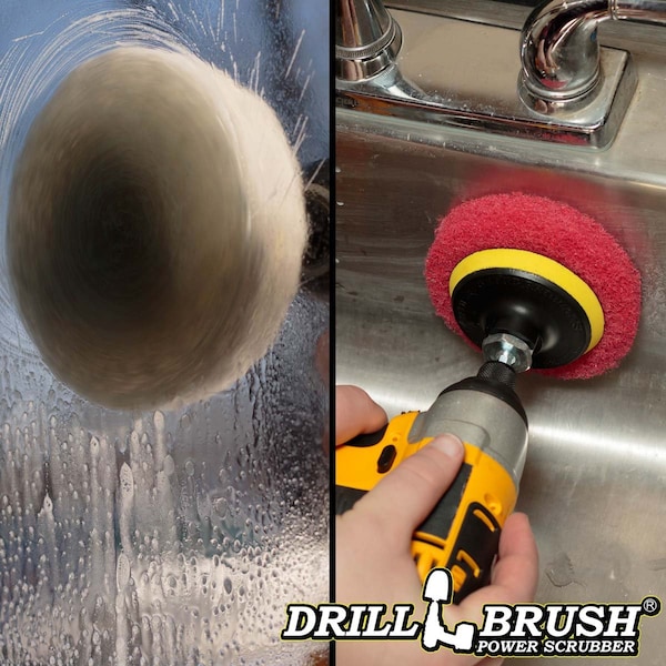 Drillbrush Bathroom - Cleaning Supplies - Drill Brush Power Scrubber Pads - Showe - P4-3WR-3V-QC-DB