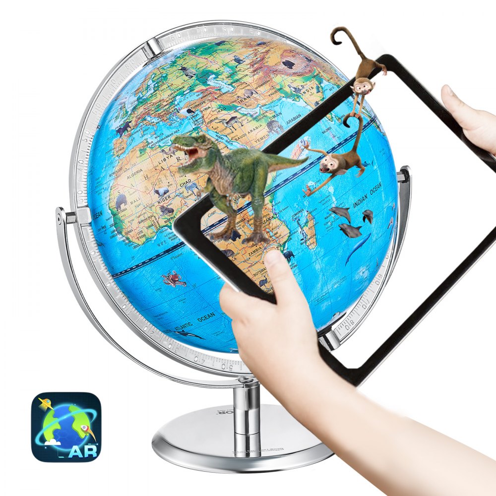 VEVOR Educational Globe for Kids, 10 in/254 mm, Interactive AR World Globe with AR Golden Globe APP LED Night Lighting 720° Rotation, STEM Toy Gifts for Kids Compatible with Android or iOS Devices - DQYHDLAPP10YFSL76V9