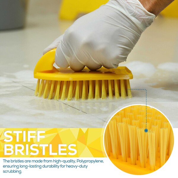 Kleen Handler Iron Handle Scrub Brush, Stiff Bristles, Ergonomic Grip for Tough Cleaning Tasks - KHES-IRBH-PP-Y-1-OMP