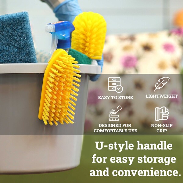 Kleen Handler Iron Handle Scrub Brush, Stiff Bristles, Ergonomic Grip for Tough Cleaning Tasks - KHES-IRBH-PP-Y-1-OMP