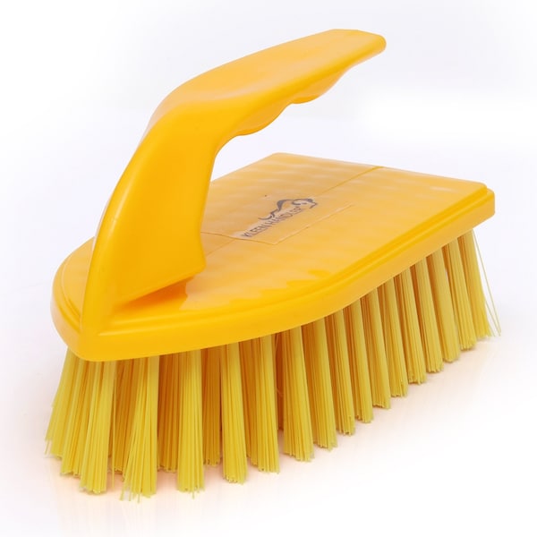 Kleen Handler Iron Handle Scrub Brush, Stiff Bristles, Ergonomic Grip for Tough Cleaning Tasks - KHES-IRBH-PP-Y-1-OMP