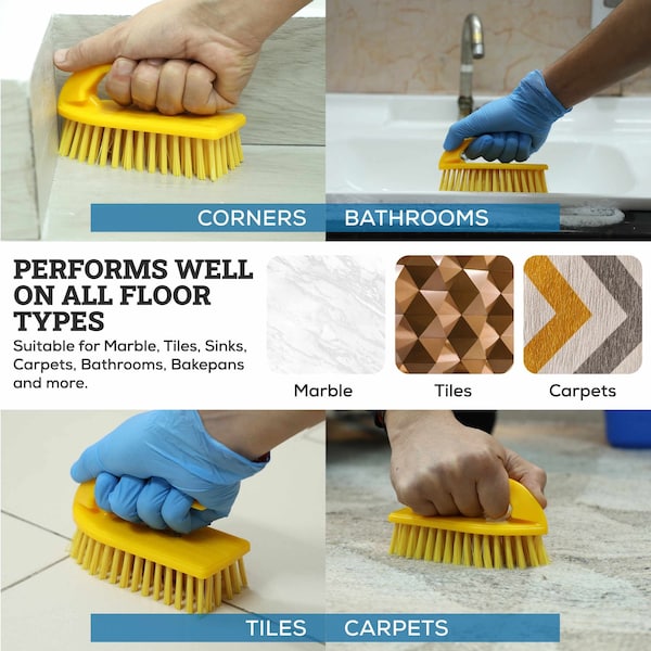 Kleen Handler Iron Handle Scrub Brush, Stiff Bristles, Ergonomic Grip for Tough Cleaning Tasks - KHES-IRBH-PP-Y-1-OMP