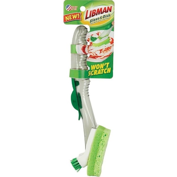 The Libman Co LIBMAN Glass and Dish Wand with Scrub Brush, 11 in OAL, Natural Cellulose/PET Trim, PVC Handle - 1132