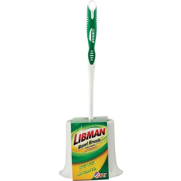 Libman Toilet Bowl Brush, 1 in L Trim, PET Bristle, Polypropylene Holder, White Holder - 34