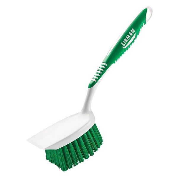 Libman Heavy-Duty Scrub Brush, 1-1/2 in L Trim, PET, Green, 3-1/2 in W Brush, 11.13 in OAL, White - 54