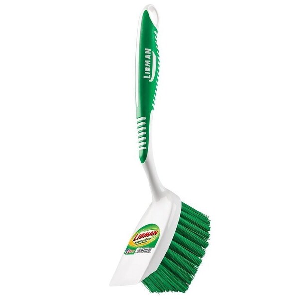 Libman Heavy-Duty Scrub Brush, 1-1/2 in L Trim, PET, Green, 3-1/2 in W Brush, 11.13 in OAL, White - 54