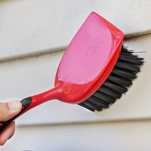 Libman Short Handle Utility Brush, 1-1/2 in L Trim, PET, 3-1/2 in W Brush, 14-1/4 in OAL, Red - 524