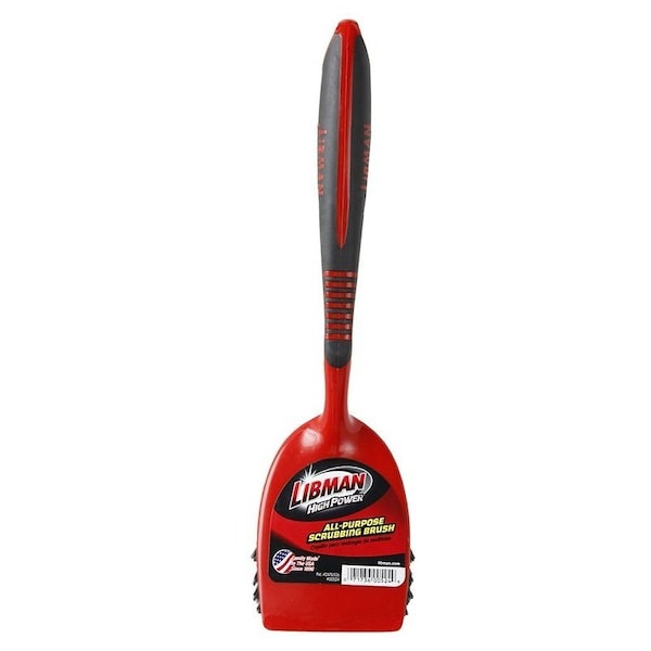 Libman Short Handle Utility Brush, 1-1/2 in L Trim, PET, 3-1/2 in W Brush, 14-1/4 in OAL, Red - 524