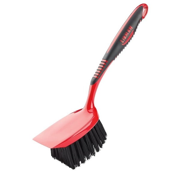 Libman Short Handle Utility Brush, 1-1/2 in L Trim, PET, 3-1/2 in W Brush, 14-1/4 in OAL, Red - 524