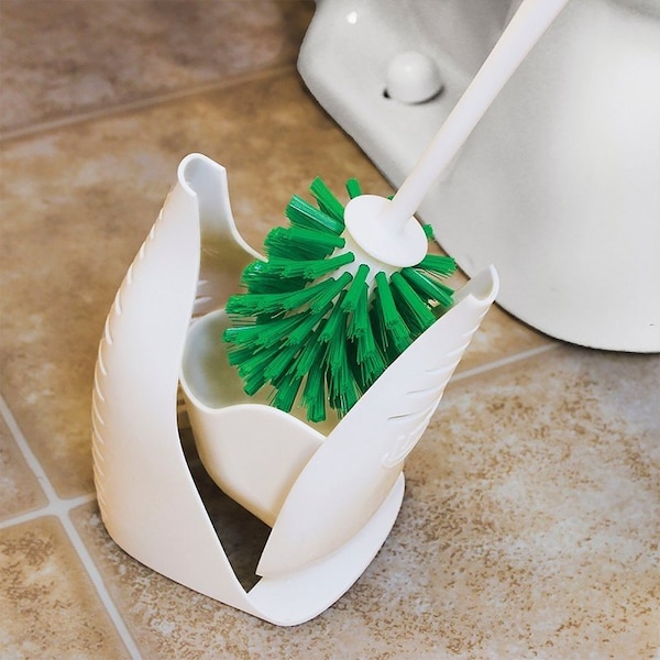 Libman Bowl Brush, 1 in L Trim, PET Bristle, Polypropylene Holder, White Holder - 40
