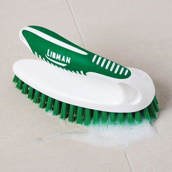 Libman Power Scrub Brush, 1 in L Trim, PET, Green, 2-1/2 in W Brush, 6.37 in OAL, Green/White - 57