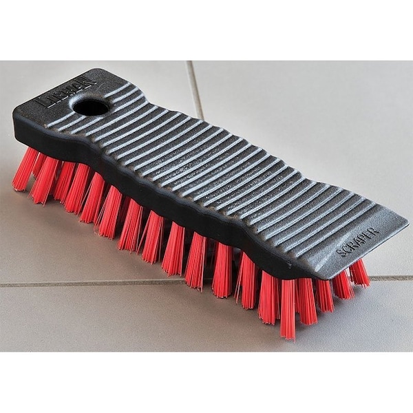 Libman Scrub Brush, 1-1/4 in L Trim, PET, Red, 7 in W Brush, 7-1/2 in OAL - 510