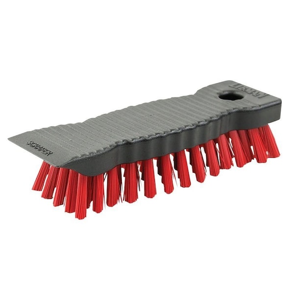 Libman Scrub Brush, 1-1/4 in L Trim, PET, Red, 7 in W Brush, 7-1/2 in OAL - 510