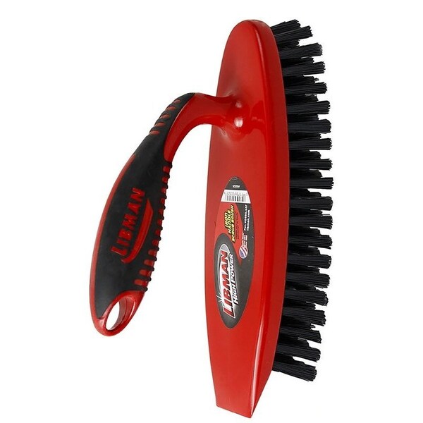 Libman Scrub Brush, 1 in L Trim, PET, 7-1/2 in W Brush, 8 in OAL, Red - 525