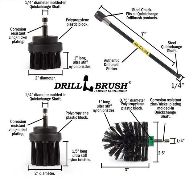 Drill Brush Power Scrubber By Useful Products 5 in W 7 in L Brush, Black - K-542OMS-2L-7X-QC-DB