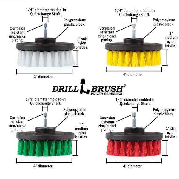 Drill Brush Power Scrubber By Useful Products 7 in W 5 in L Brush, Variety - 4IN-S-GRWY-QC-DB