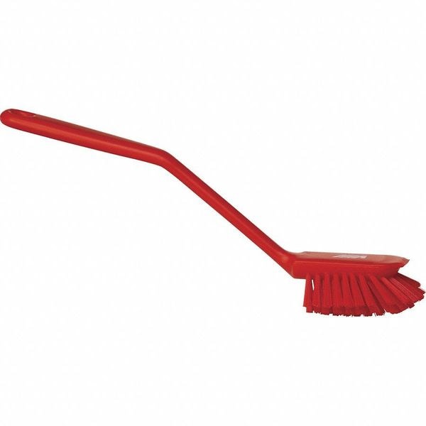 Remco 2 25/64 in W Dish Brush, Medium, 8 in L Handle, 3 1/8 in L Brush, Red, Plastic, 10 1/2 in L Overall - 42374
