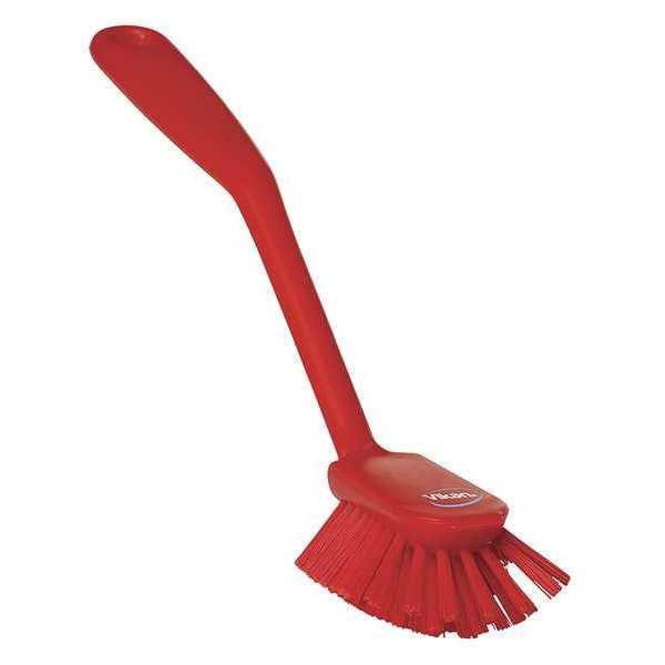 Remco 2 25/64 in W Dish Brush, Medium, 8 in L Handle, 3 1/8 in L Brush, Red, Plastic, 10 1/2 in L Overall - 42374