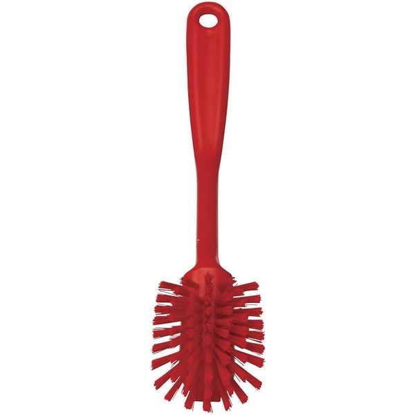 Remco 2 25/64 in W Dish Brush, Medium, 8 in L Handle, 3 1/8 in L Brush, Red, Plastic, 10 1/2 in L Overall - 42374