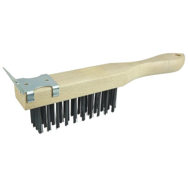 Weiler Vortec Pro Scratch Brush w/Scraper, .012 Carbon Steel Fill, 4 x 11 - 25211