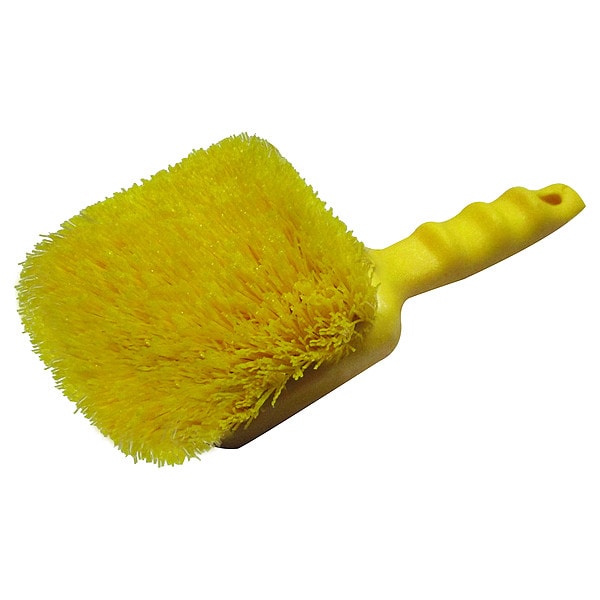 Tough Guy Scrub Brush, Medium, 5 1/2 in L Handle, 3 in L Brush, Yellow, Polyproplyene, 8 1/2 in L Overall - 807N37
