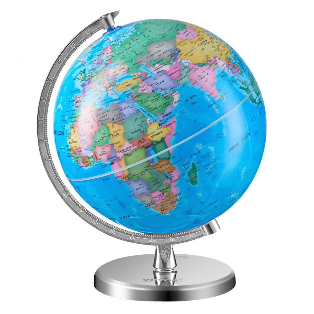 VEVOR Rotating World Globe with Stand, 8 in/203.2 mm, Educational Geographic Globe with Precise Time Zone ABS Material, 360° Spinning Globe for Kids Children Learning Classroom Geography Education - DQYJJLBFG8YCRYAAZV0