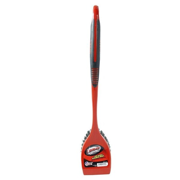 Libman Long Handle Utility Brush, 2 in L Trim, PET, 5 in W Brush, 19 in OAL, Red - 522