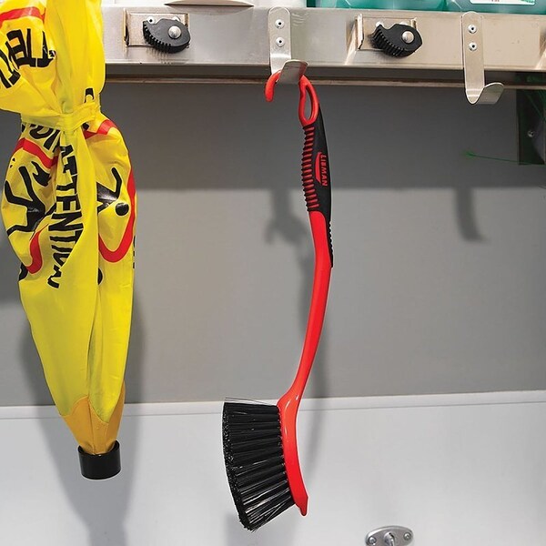 Libman Long Handle Utility Brush, 2 in L Trim, PET, 5 in W Brush, 19 in OAL, Red - 522