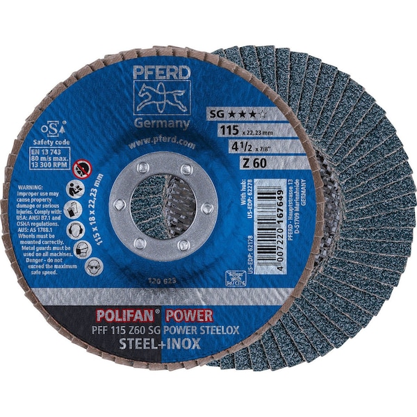 Disco de láminas POLIFAN de 4-1/2in x 7/8in - Plano SG Zirconia 60G - 62178-PFERD