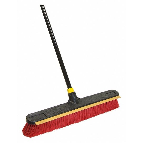 Quickie Push Broom, 24 in Sweep Face, Soft/Stiff Combo, Synthetic, Red Bristle, 3 1/8 in Bristle Lg - 635