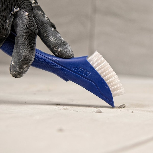 Qep Grout and Tile Brush, 3/4 in L Trim, Nylon Bristle, Blue Handle - 20842